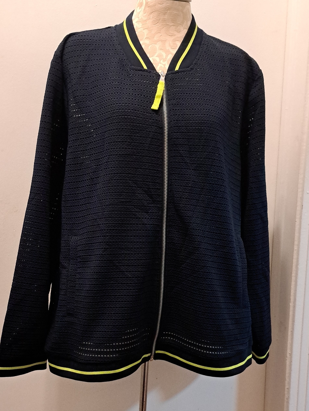 Rafaella Navy Bomber Jacket with Neon Yellow Trim